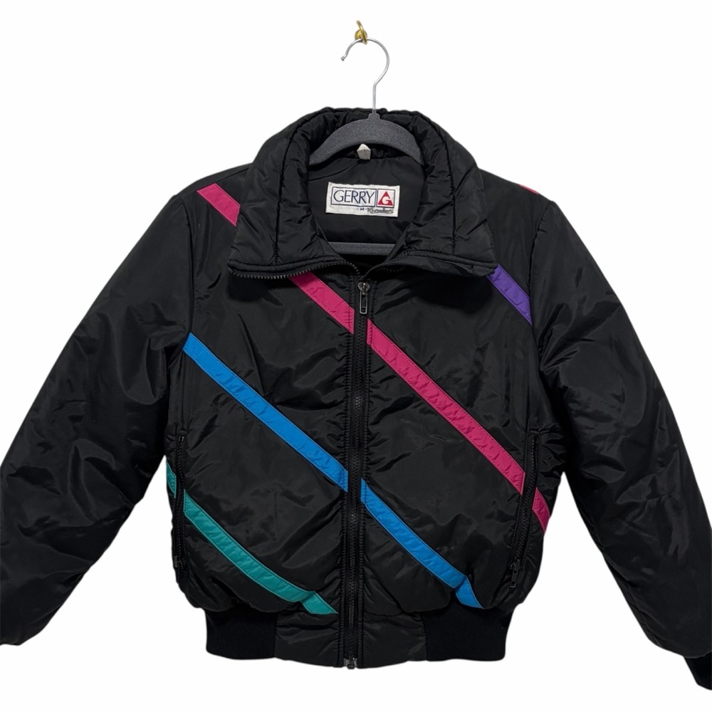 Gerry Vintage Down Black Striped Ski Snow Jacket - Like New - Size Small